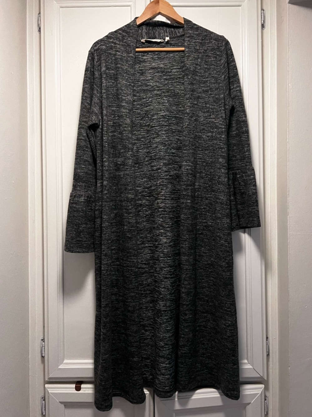 Soft Surroundings Long Heathered Charcoal Gray Duster Cardigan Sweater Sz Medium